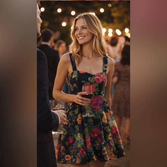 Sézane Salie Floral Print Fit & Flare Sundress in Navy Multicolor Size Us 8 - Picture 2 of 16